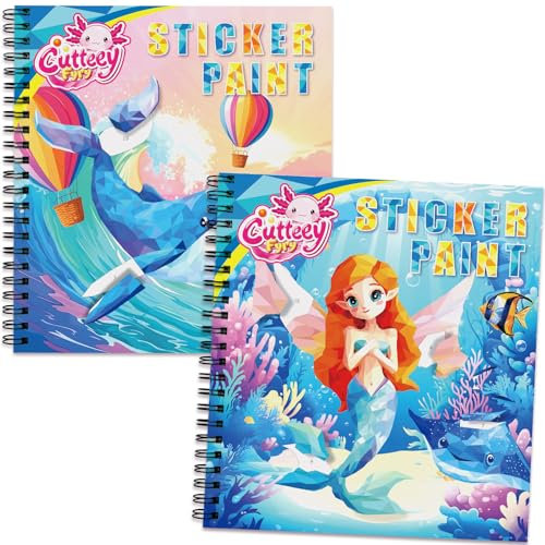 CutteeyFyry 2Pcs Stickerbuch FüR Kinder ab 4-8,Meerjungfrau Stickern Nach Zahlen mit Geschichten,Kinder Stickerheft Zur Verbesserung Der Intelligenz,Flugzeug Beschäftigung Kinder Geburtstagsfeier
