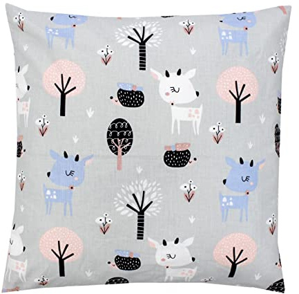 TupTam Kinder Kissenbezug Kissenhülle Dekorativ Gemustert, Rehe/Igel/Grau, 40 x 80 cm