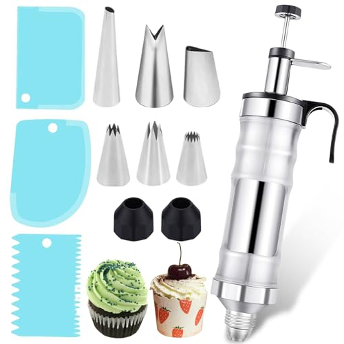 Leikurvo Siringa per torte, in acciaio inox, con 6 beccucci, per torte, per decorare torte, ciambelle, cupcake, pasticcini