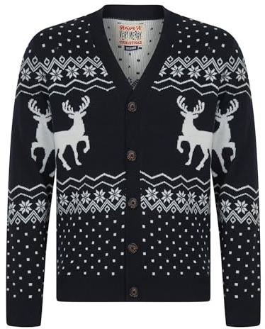 Tokyo Laundry Men's Novelty Nordic Fair Isle Style Christmas Cardigan | Smooth non-itch knit, button fasten