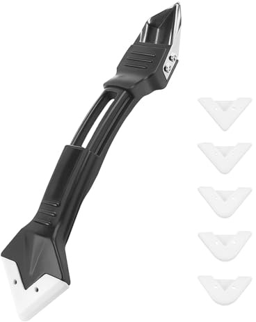 Silicone Remover Tool 5 in 1 Caulking Tool Kit, Sealant Finishing Removal Kit with Scraper & 6 Replaceable Pads, Versatile Reusable Easy Efficient Grout Remover for Bathrooms Kitchens Floors Caulking