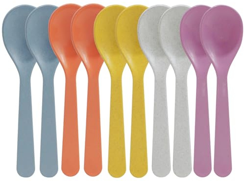Pack of 10 Multicoloured Reusable Plastic Teaspoons — Durable, BPA-Free Short Handled Spoons for Everyday Use, Ideal for Desserts, Coffee, and More