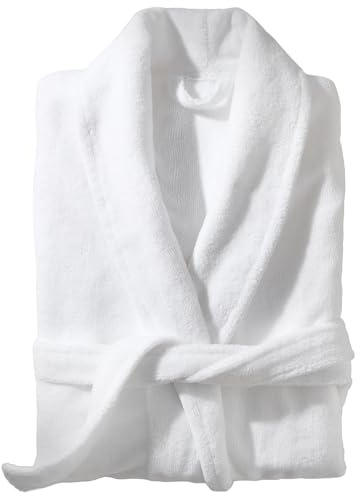VOUCLER Albornoz Hombre y Mujer de Ducha Blanco de Algodón Atercipelado 290GSM | Rizo Absorbente, Suave y Ligero | Albornoz Estilo Spa En Casa | Certificado OEKO-TEX® | Inspirado en los Hoteles