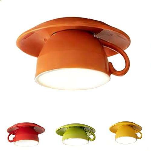 Jatwefiv LED Keramik Deckenleuchte Kreativ Deckenlampe Kaffeetasse Design 3 Farbtemperaturen Moderne G4 Deckenbeleuchtung Kronleuchter für Restaurant Café Flur Schlafzimmer