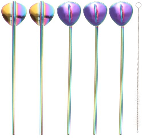 Operitacx Cuillère à Paille en Acier Inoxydable Sûre et Compacte avec Brosse de Nettoyage, Set de 1 pour Mélanger Café, Thé et Boissons Froides