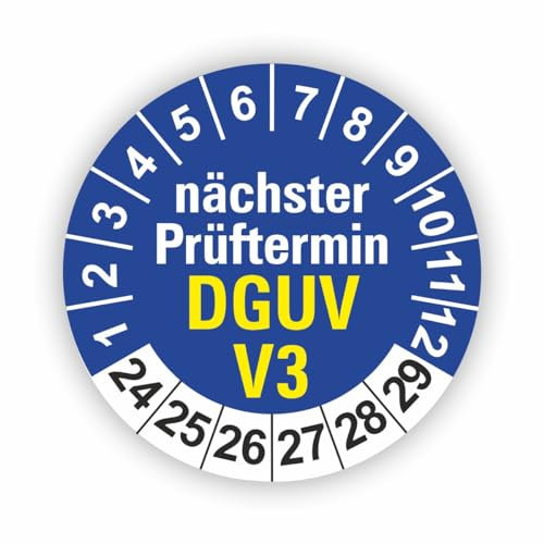 Fassbender-Druck PRÜFPLAKETTEN - Hochwertige Prüfetiketten DGUV V3 Prüfung Ø 20mm - Selbstklebende PVC-Folie - Wartungsetiketten für Prüfung - Prüfplakette für Prüfungsnachweis (500 Stück)