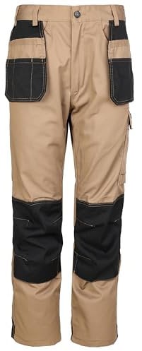 TuffStuff - Excel Work Trousers, Stone Colour - 30 Waist, Long 32.5 Length - Two-Tone Design with Tuff-Tex Reinforced Knees, Holster Pockets & Triple-Stitched Seams - Durable & Hardwearing