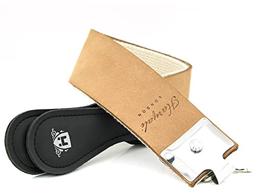 Haryali London Leather Strop, Brown - Double-Sided Knife Sharpener with Hook Ends - Cowhide Sharpening Strop for All Blades and Knives - 52 cm x 7 cm