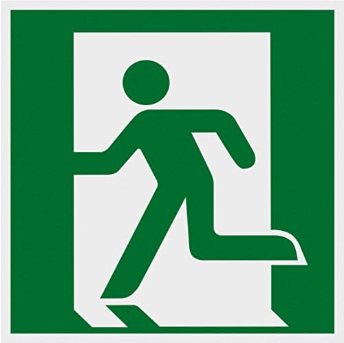 Metafranc Hinweisschild Symbol: Notausgang links - 150 x 150 mm - nachleuchtend / Beschilderung / Rettungsweg / Fluchtweg / Notausgang / Sicherheitsmarkierung / Gewerbekennzeichnung / 503800
