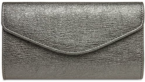 Caspar TA432 elegante Damen Clutch Tasche Abendtasche mit langer Kette, Farbe:platin, Größe:One Size