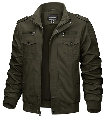 KEFITEVD Giacca da campo militare da uomo bomber Giacca casual in cotone di transizione Giacca a vento Escursionismo Giacca da tuta per esterno Inverno Verde 3XL