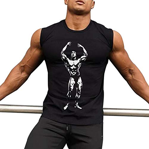 Herren Workout Ärmellos Muscle T-Shirt Tank Tops Hemden Baumwolle Schwarz S
