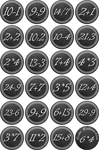 Aufkleber - Weihnachten Zahlen 1-24 - Rechenaufgaben - 30mm schwarz - Label - Sticker - Weihnachtskalender Weihnachten Advent zum Aufkleben Geschenke Karten