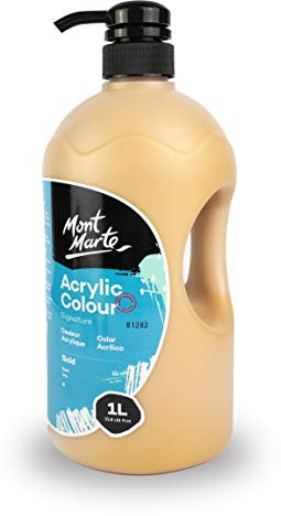 Mont Marte Acrylfarbe Gold – 1L Flasche – Ideal für Acrylmalerei – Brillante Lichtechte Farbe mit großer Deckkraft