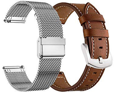 Yeejok Correas de 22 mm compatibles con Fossil Gen 6/5E de 44 mm/Gen 5 LTE/Carlyle/Garrett/Julianna/Gen 4 Explorist HR Smart Watch, banda milanesa tejida de metal y correa de cuero, 22mm, Cuero