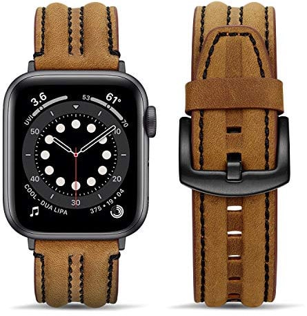 Tasikar Straps Compatible with Apple Watch Strap 42mm(Series 10) 41mm 40mm 38mm for Apple Watch Series 10 9 8 7 6 5 4 3 2 1 SE, Genuine Leather Replacement Band for Men Women (Brown)