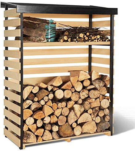 IDMarket - Abri de Stockage en Bois pour bûches Toit incliné et étagère