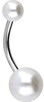 PIERCINGLINE Chirurgenstahl Bauchnabelpiercing SYNTH. PERLEN Banane Bananabell Silberfarben 6 mm