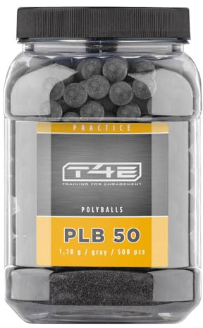 T4E Paintball Kugeln PLB 50, Munition Kaliber 0.50, 500 Stück, Polyballs, grau