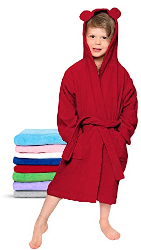 Twinzen - Peignoir Enfant Coton pour Fille et Garçon - 100% Coton OEKO-TEX® Sans Produits Chimiques- 2 Poches, Ceinture, Capuche avec Oreilles