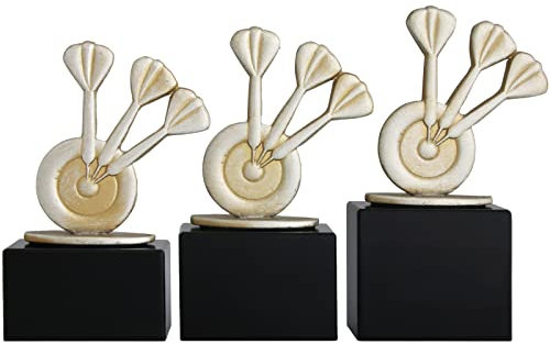 pokalspezialist Set Pokal Trophäe Dart Pfeile Toulon Metall und Stein massiv mit Gravur