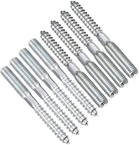 TERF M8 (8mm) X 80mm Wood to Metal Screw Dowels Hanger Double Headed Bolts Dowel For Woodworking Connector Joining Furniture Legs Professional Carpenters DIY and Craft Projects - Pack of 8, Silver