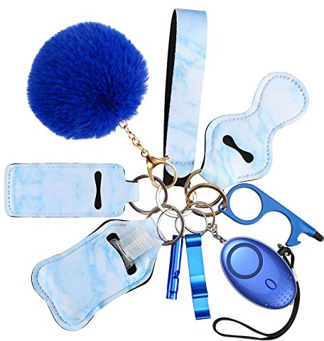 Upgraded Ankilo Safe Sound Personal Alarm 10 Pcs Set Self Defense Keychain Set for Women and Kids with LED Light, No Touch Door Opener, Whistle