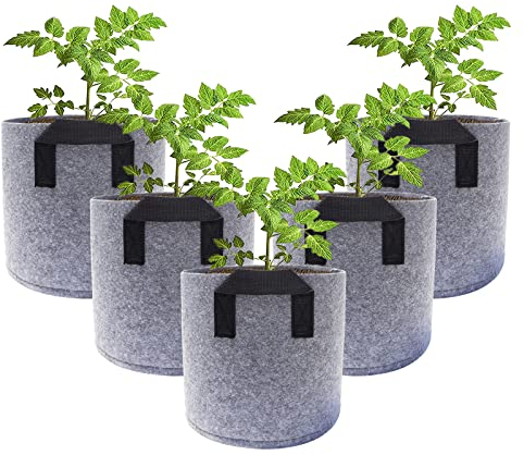 Kartoffel Pflanzsack, Pflanzsäcke Für Draussen Und Drinnen, Pflanzbeutel Vlies, Kartoffel Pflanztopf Set, Pflanztasche Filz Klein Für Tomaten Gurke Möhren Salat 5 Stuck (3 Gallonen, grau mit griff)