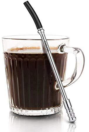 Wiederverwendbare Edelstahl-Trinkhalme mit Filterfunktion, 19,3 cm, mit Reisetaschen, leicht zu tragen und zu reinigen, für Tee, Kaffee, Cocktails, Saft