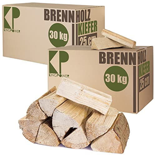 Brennholz Kaminholz Kiefer Holz 60 kg Für Ofen und Kamin Kaminofen Feuerschale Grill Feuerholz Holzscheite Wood 25 cm kammergetrocknet Kingpower