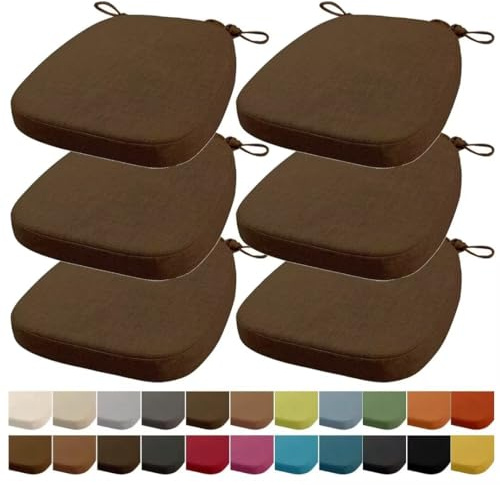 Orumrud 40x38x33CM(5CM Dicke) Stuhlkissen, Gartenstuhl Sitzkissen, Esszimmerstuhl Sitzkissen, waschbar, mit Reißverschluss, Riemen, rutschfestes Sitzkissen für Gartenstuhl (Warmes Braun 6 Stück)
