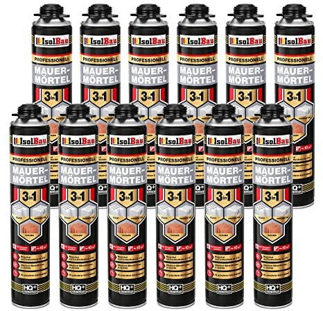 Isolbau Mauermörtel 12 x 750ml Pistolenschaum Montageschaum Klebeschaum 3 in 1 PU-Mörtel