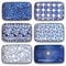 Selamica Set di 6 piatti da insalata rettangolari in ceramica, 24 cm, piatti piani, pasta, dessert, piatti da portata e vassoi per antipasti, sushi, frutta, set di 6, blu vintage