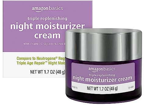 Amazon Basics Triple Replenishing Moisturizer Night Cream with Vitamin C, Glycerin, Shea Butter, 1.7 Ounces, 1-Pack