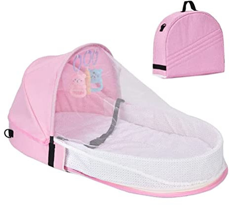 Fauitay Lettino da Viaggio per Bambini, Lettino da Viaggio Portatile Bambino con Zanzariera e Giocattoli, Culla Pieghevole Culla Pieghevole Lettino da Viaggio Lettino da Viaggio Lettino (Rosa)