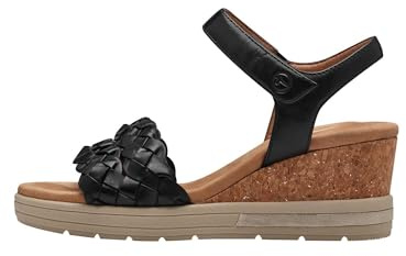 Tamaris Comfort Damen Sandalen mit Keilabsatz aus Leder Bequem, Schwarz (Black Nappa), 40 EU