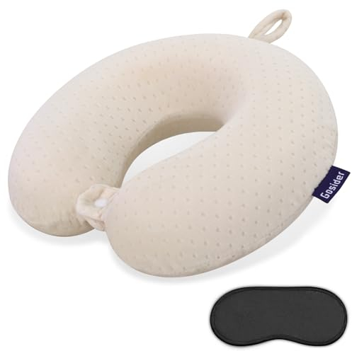 Coussin de Cou en Mousse à mémoire de Forme Coussin de Cou de Voyage Confortable Coussin de Voyage d'avion léger et Portable pour Dormir, Voyager, Voiture, Train, Bus et Maison Beige