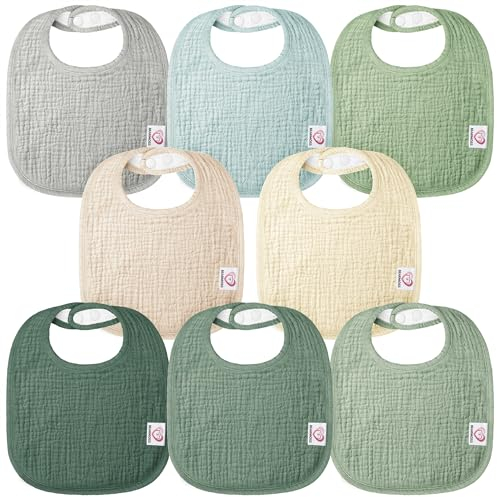 Bearmoss Lätzchen Baby Musselin Sabberlätzchen für Babys, 100% Baumwolle Quadratische Halstuch Baby Verstellbare Babylätzchen Weiche Sabberlätzchen für Junge und Mädchen,8 Stück (Mondlicht im Wald)