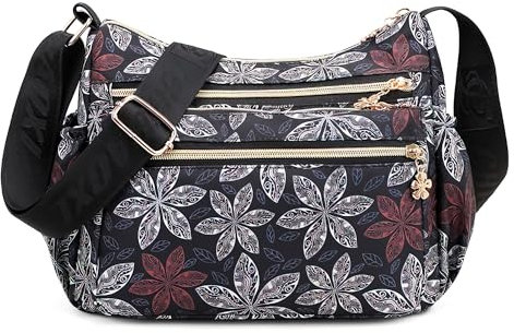SODOLLEE Damen Umhängetasche Lässig Schultertasche mit Schönes Muster Mehrere Taschen Frauen Crossbody Bag Wasserdicht Nylon Messenger Bag für Reisen Einkaufen Täglicher Gebrauch Blume D