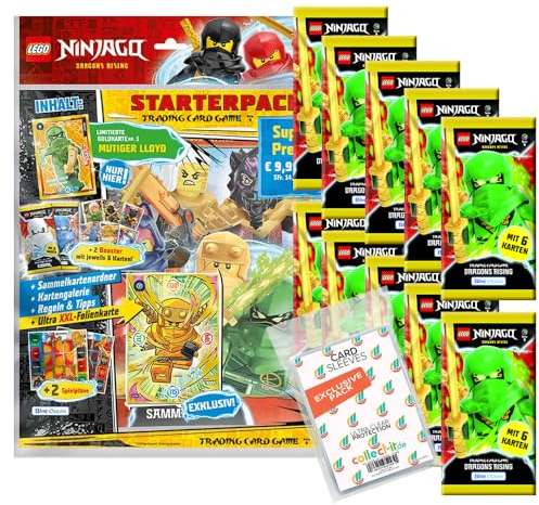 Bundle mit Lego Ninjago Serie 9 Trading Cards - 1 Starter + 10 Booster + Exklusive Collect-it Hüllen