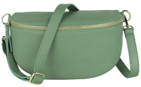 MIRROSI® Bauchtasche Damen, Made in Italy, Echtleder Umhängetasche Echtes Leder, Brusttasche, Crossbody Bag aus Echtem Leder, in 3 Größen erhältlich (Mint Goldner Reißverschluss) (Gr.M)