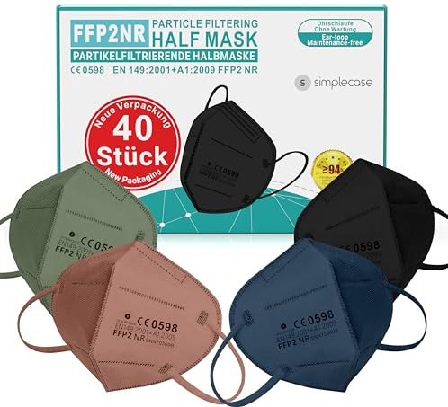 Simplecase 120 Stück FFP2 Maske, Zertifiziert von offiziell benannter Stelle 0598, Atemschutzmaske, Partikelfiltermaske