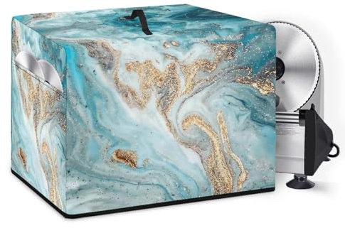 NETILGEN Food Deli Slicer Dust Cover Dust-Proof Stain Resistant Washable Electric Appliance Protective Cover Bag for Home Kitchen Decor, 41 x 33 x 33 cm, Blue Gold Marble