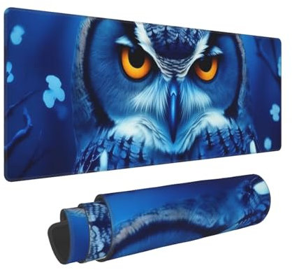 Blaue Eule/Schreibtischunterlage, großes Mauspad, Gummi-Tastatur-Mauspad, weich, langlebig, rutschfest, für Büro- und Heimspiele, 30 x 80 cm