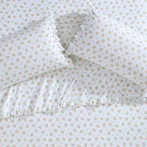 Laura Ashley - Standard-Kissenbezug-Set, atmungsaktive Perkal-Baumwolle, Florale Heimdekoration (Roseford Orange, 2-teilig)