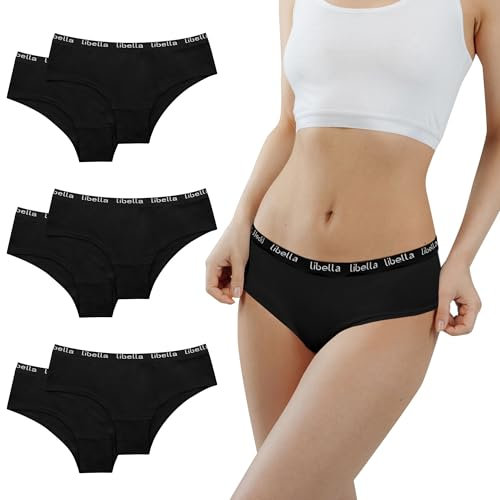 Desanlapi Unterhosen Teenager Mädchen Baumwolle Unterwäsche Stretch Slips Bequem Pantys Mädchen Schlüpfer für Teen 10-12 Jahren 6er Pack Schwarz S