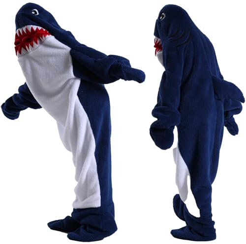 Shamdon Home Collection Hai Decke für Erwachsene Kind, Wearable Shark Blanket Deckenpullover für Damen Herren, Gemütlicher Superweicher Tragbare Hoodie Decke Schlafsack Onesie Hai Kostüm