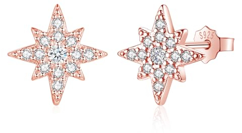 Zolkamery Ohrringe Silber 925 Stecker, Damen Ohrringe, 925 Sterling Silber Ohrstecker, Klein Hypoallergen, Knorpel Schlafen, Rosegold Stern, 10mm