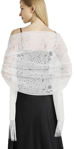 Weißer Spitze Schal für Frauen Dressy-Sommer Abend Wraps Und Schals formale Bridal Schal für Hochzeit (DE-Stil 2-Weiß)