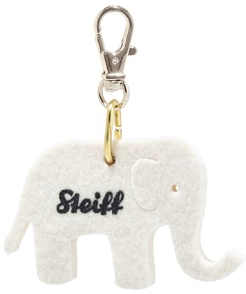 Steiff Anhänger Filz Elefaentle 12 cm, Filz Schlüsselanhänger, Anhänger Elefant, aus 100% Baumwolle, Kuscheltier-Anhänger mit Schlüsselring, Weiß